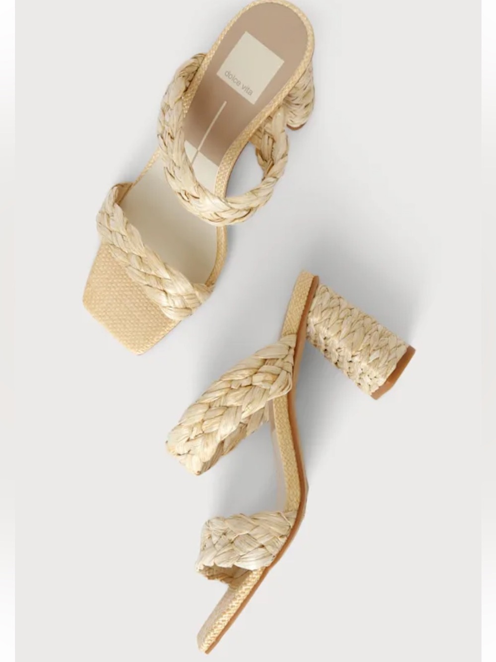 NEW Dolce Vita Paily Woven Block Heel Sandals in Natural Raffia